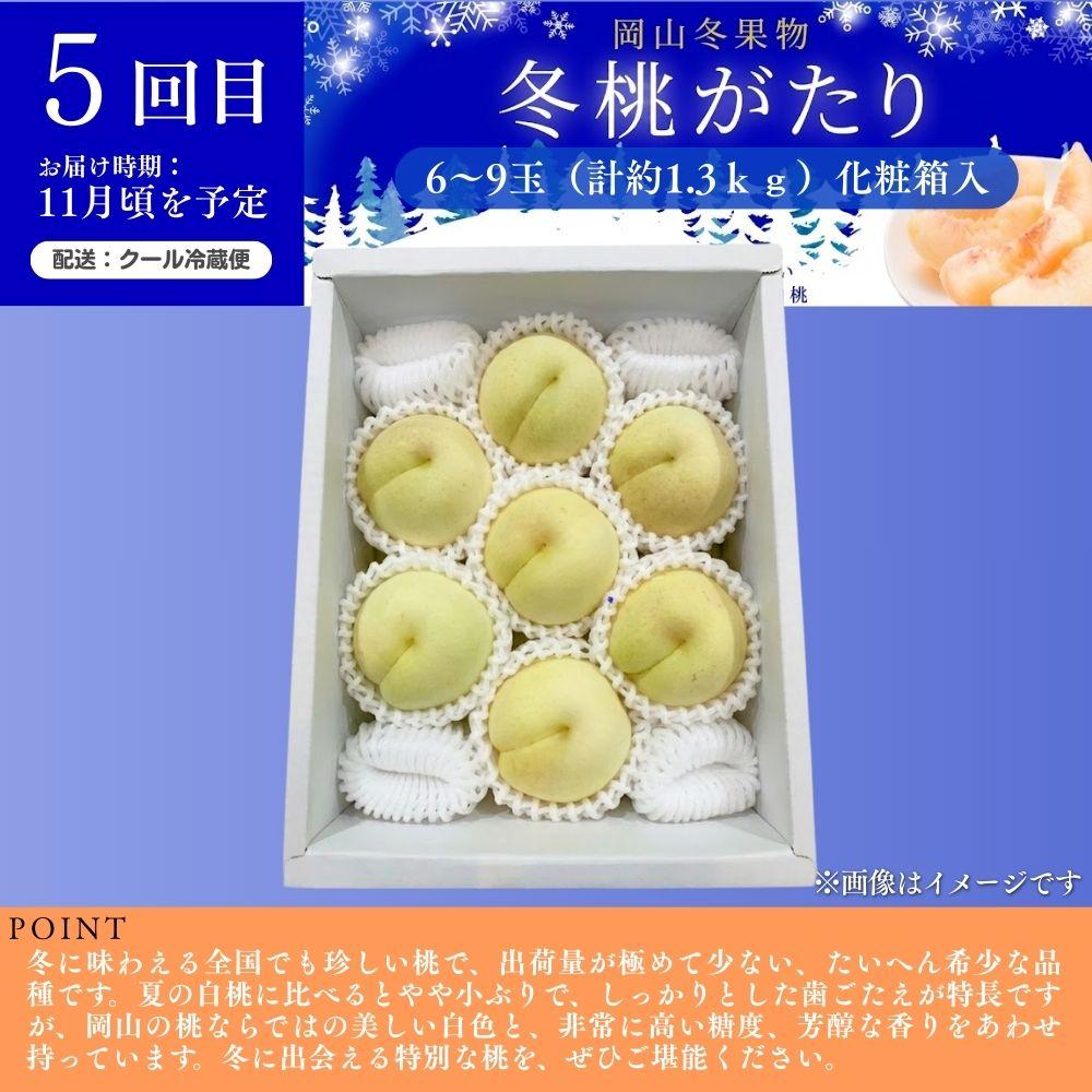 ＜定期便5回＞ 岡山白桃、シャインマスカット晴王、ブラックシャインマスカット、ぼっけぇピオーネ、冬桃がたりの5回コース [040-a015]
