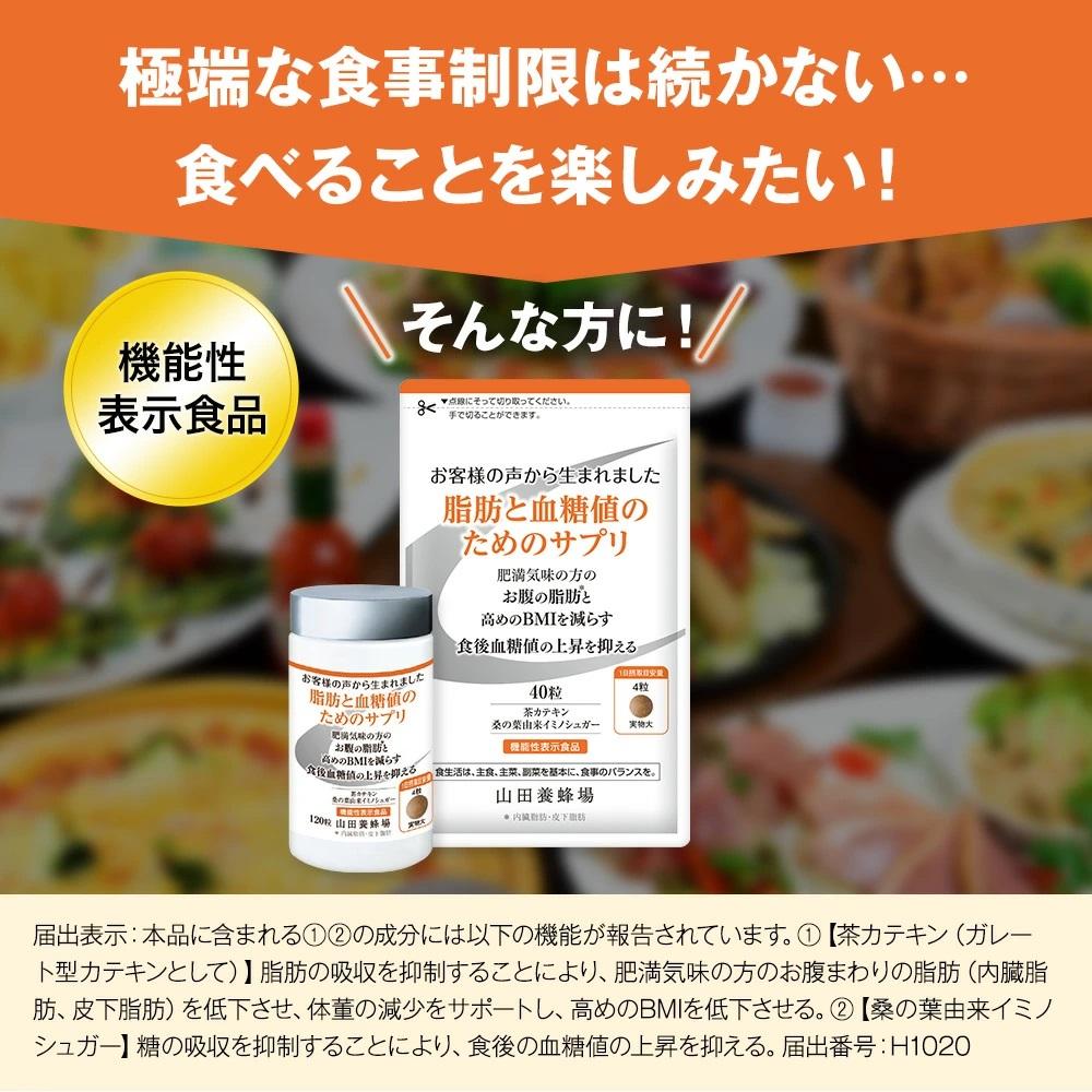 脂肪と血糖値のためのサプリ〈40粒〉（28235）【006-a147】｜機能性表示食品 サプリ サプリメント 血糖値 脂肪 糖 ケア サポート 岡山県 鏡野町