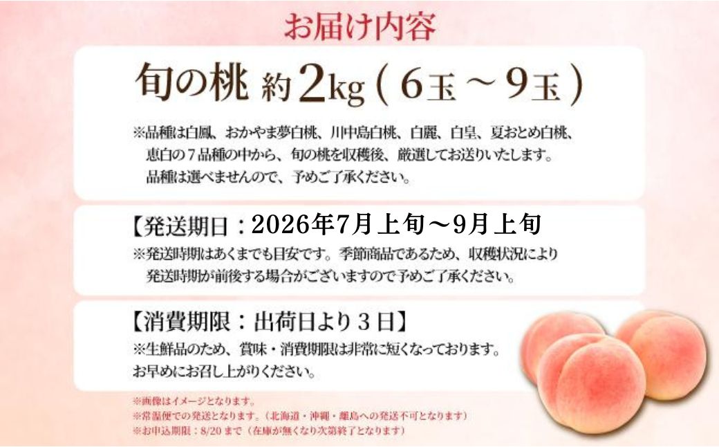 ＜数量限定＞【2026年先行予約】岡山県産 厳選旬の桃 約2kg（6玉～9玉）【037-a001】