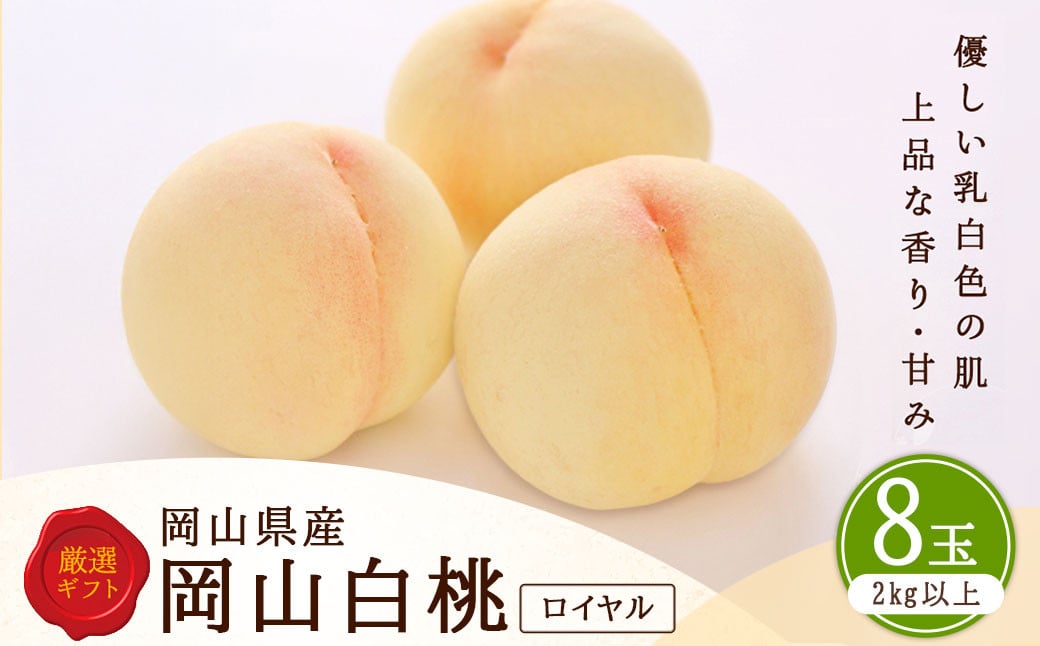 白桃 8玉 （2kg以上） 等級 ： ロイヤル 化粧箱入り 【2026年7月上旬～8月上旬迄発送予定】 ／ 桃 もも モモ はくとう 果物 くだもの フルーツ 果実 デザート 冷蔵