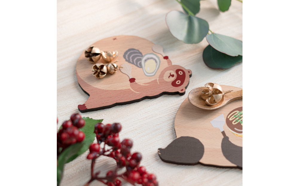 Ten＆O　木製コースター　ひろしまたぬき × ひろしまぱんだ　各1枚 合計2枚入り