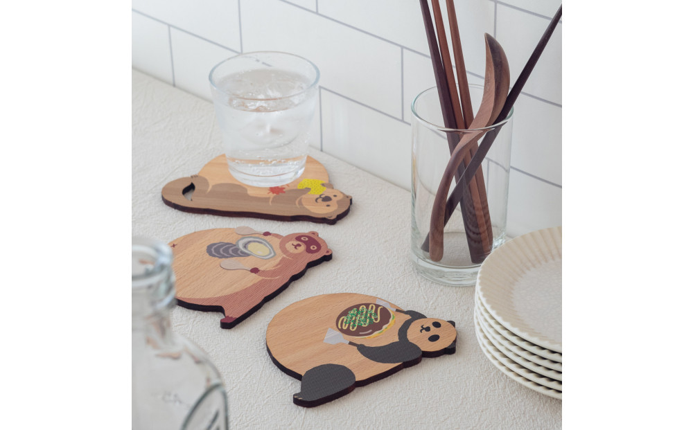 Ten＆O　木製コースター　ひろしまたぬき × ひろしまらっこ　各1枚 合計2枚入り