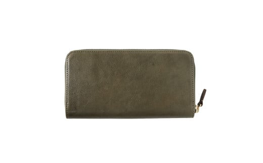 「千菱」 ラウンド 長財布 栃木レザーWコガシ /カーキ L001