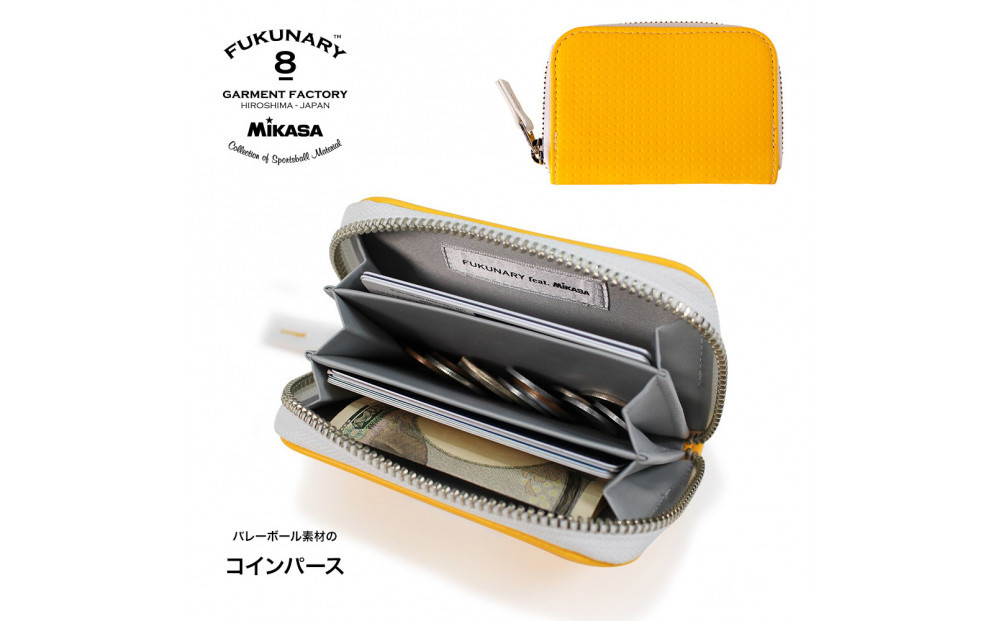 FUKUNARY コインパース 小銭入れ お札 カード入れ カードケース ミカサ バレーボール イエロー M102
