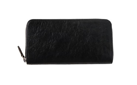 「千菱」 ラウンド  長財布 栃木レザーWコガシ /黒 L001