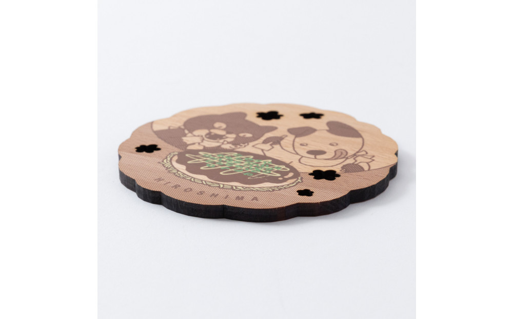 Ten＆O　木製コースター　しまなみサイクリング × 広島お好み焼き　各1枚 合計2枚入り