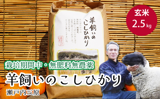 【栽培期間中無肥料無農薬】瀬戸内三原 羊飼いのこしひかり 玄米2.5kg 002009