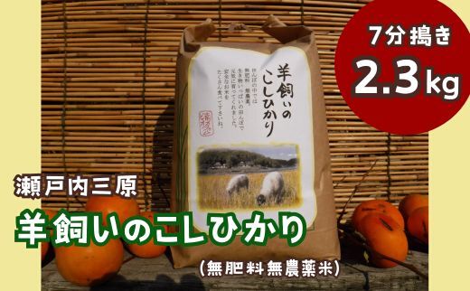 【無農薬】【無肥料】瀬戸内三原 羊飼いのこしひかり７分づき 2.3kg  002010