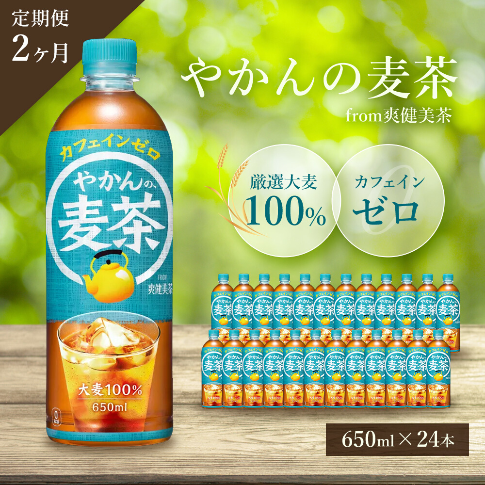 【2か月定期便】やかんの麦茶 from 爽健美茶 PET 650ml×24本(1ケース) ペットボトル お茶 むぎ茶 飲料 カフェインゼロ 箱買い まとめ買い 防災 備蓄  014006