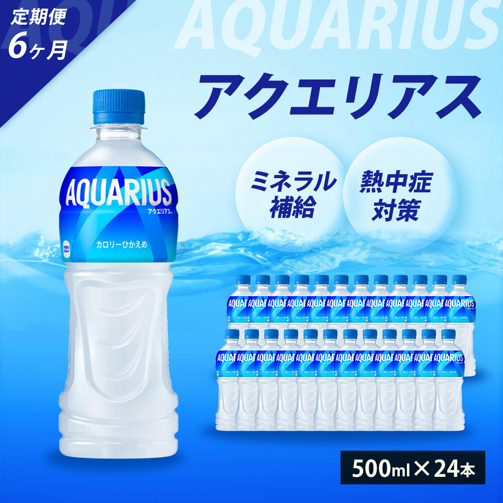 【6か月定期便】アクエリアス PET 500ml×24本(1ケース) スポーツドリンク スポーツ飲料 清涼飲料水 水分補給 ペットボトル 箱買い まとめ買い 014018