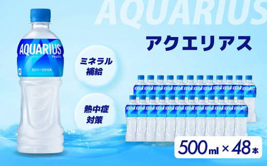 アクエリアス PET 500ml×48本（24本×2ケース） スポーツドリンク スポーツ飲料 清涼飲料水 水分補給 ペットボトル 箱買い まとめ買い 備蓄 災害用 014042