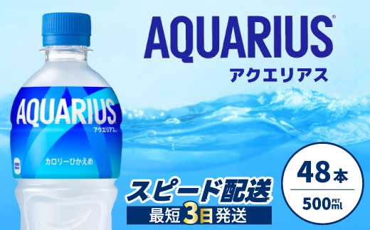 アクエリアス PET 500ml×48本（24本×2ケース）最短3日で発送 スポーツドリンク スポーツ飲料 清涼飲料水 水分補給 ペットボトル 箱買い まとめ買い 備蓄 災害用 014042