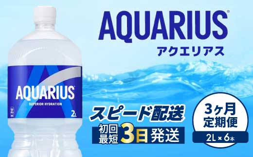 【3か月定期便】アクエリアス PET 2L×6本 最短3日で発送 スポーツドリンク スポーツ飲料 清涼飲料水 水分補給 ペットボトル 箱買い まとめ買い 備蓄 災害用 014044