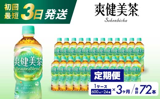 【3か月定期便】爽健美茶 PET 600ml×24本(1ケース) 最短3日で発送 お茶 飲料 ソフトドリンク カフェインゼロ ペットボトル 箱買い まとめ買い 備蓄 災害用 014059