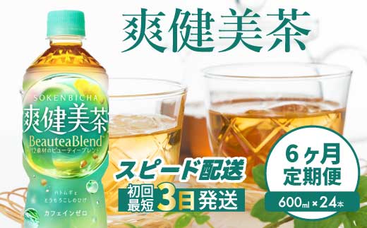 【6か月定期便】爽健美茶 PET 600ml×24本(1ケース)  最短3日発送 お茶 飲料 ソフトドリンク カフェインゼロ ペットボトル 箱買い まとめ買い 備蓄 災害用 014060