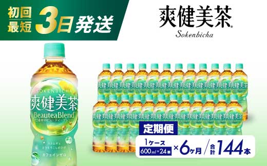 【6か月定期便】爽健美茶 PET 600ml×24本(1ケース) 最短3日で発送 お茶 飲料 ソフトドリンク カフェインゼロ ペットボトル 箱買い まとめ買い 備蓄 災害用 014060