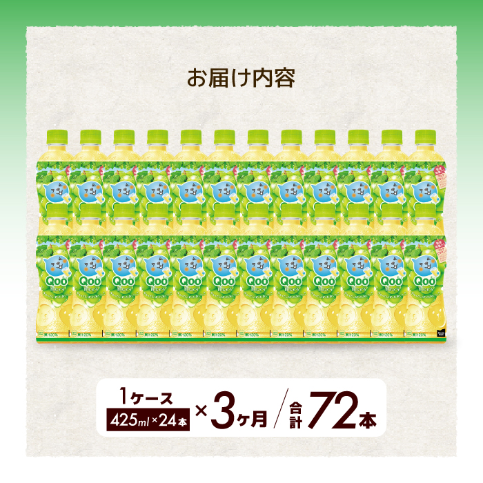 【3か月定期便】ミニッツメイド クー 白ぶどう PET 425ml 24本（1ケース）3回お届け 最短3日で発送 合成着色料不使用 水分補給 果実飲料 白ぶどう味 飲料 箱買い まとめ買い  014123
