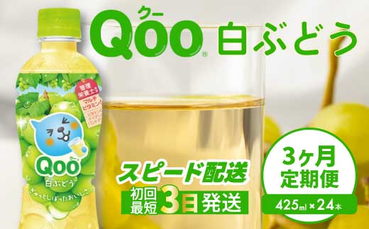 【3か月定期便】ミニッツメイド クー 白ぶどう PET 425ml 24本（1ケース）3回お届け 最短3日で発送 合成着色料不使用 水分補給 果実飲料 白ぶどう味 飲料 箱買い まとめ買い  014123