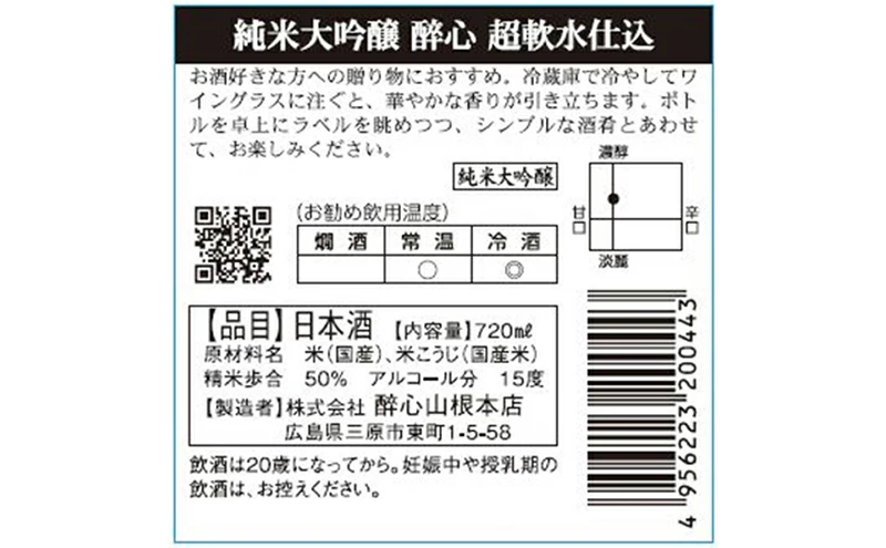 日本酒 純米大吟醸 「 醉心 超軟水仕込 」 720ml ×1本 醉心山根本店 三原 広島 020005