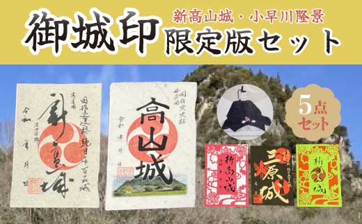 御城印限定版切り絵５枚セット ≪新高山城・高山城・三原城・切り絵赤・切り絵緑≫ 和柄 広島県三原市 110005