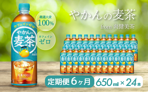 【6か月定期便】やかんの麦茶 from 爽健美茶 PET 650ml×24本(1ケース)  ペットボトル お茶 むぎ茶 飲料 カフェインゼロ 箱買い まとめ買い 防災 備蓄 014009