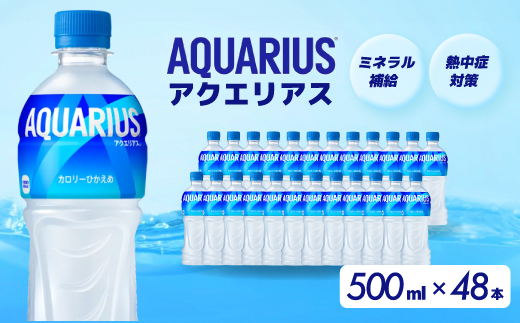 アクエリアス PET 500ml×48本（24本×2ケース）スポーツドリンク スポーツ飲料 清涼飲料水 水分補給 ペットボトル 箱買い まとめ買い 備蓄 災害用 014042