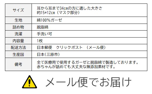 マスク 医療用ガーゼと脱脂綿で製造 1枚（一般用ブルー）016122