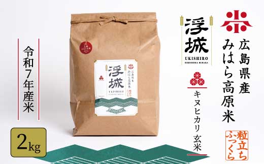 《令和7年》みはら高原米 浮城 ～ きぬひかり ～ 玄米 2kg お米 米 ごはん ご飯 広島県 三原市 220039