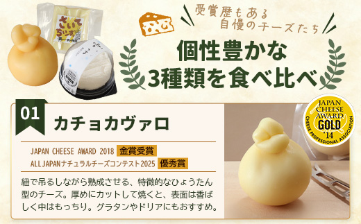 庄原産生乳の手作りチーズ3種セット | カチョカヴァロ 雪子 さいてちぃーず【JAPAN CHEESE AWARDs 受賞】贈り物 プレゼント ギフト 乳製品 チーズ