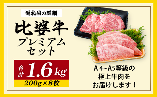 【比婆牛】A5〜A4ランク プレミアムセット 1600g(200g×8枚) | 牛肉 黒毛和牛 広島県 ステーキ ロースステーキ サーロインステーキ BBQ バーベキュー