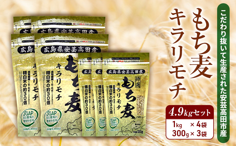 もち麦 国産 キラリモチ 特選もち麦 4.9kgセット 広島県安芸高田産