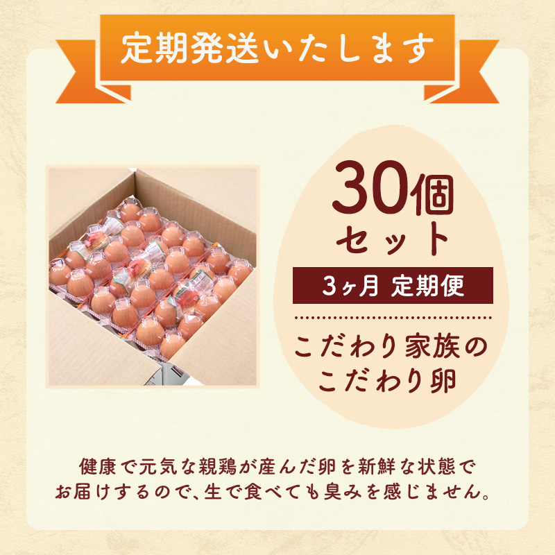 3ヶ月 定期便 こだわり家族のこだわり卵 30個 セット安芸高田市 たまご 鶏卵 3回