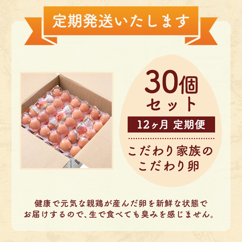 12ヶ月 定期便 こだわり家族のこだわり卵 30個 セット 安芸高田市 たまご 鶏卵 12回