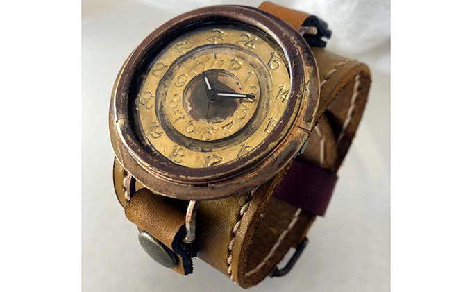 HR24の大型サイズ手作り時計　G（男性用）黄茶 ファッション小物 雑貨 日用品