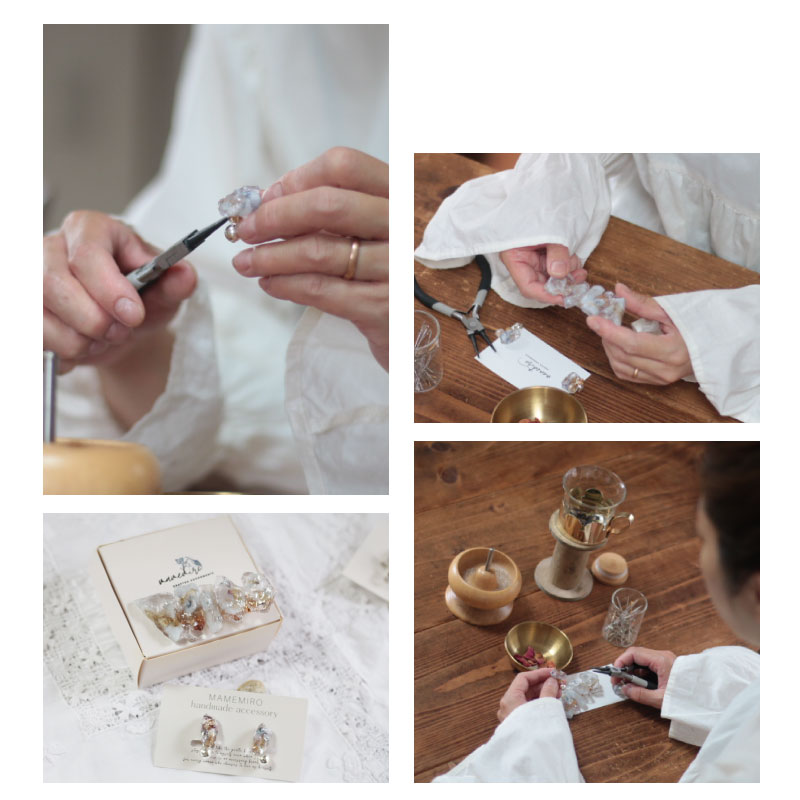バレッタ・イヤリング(ピアス)セット 【ホワイト】 | アクセサリー イヤリング ピアス バレッタ 手作り ハンドメイド 耳飾り 髪留め ヘアアクセサリー ファッション 花 ドライフラワー プレゼント ギフト 贈り物 お祝い 贈り物 誕生日 記念日 女性 子供 普段使い ) 下関 山口