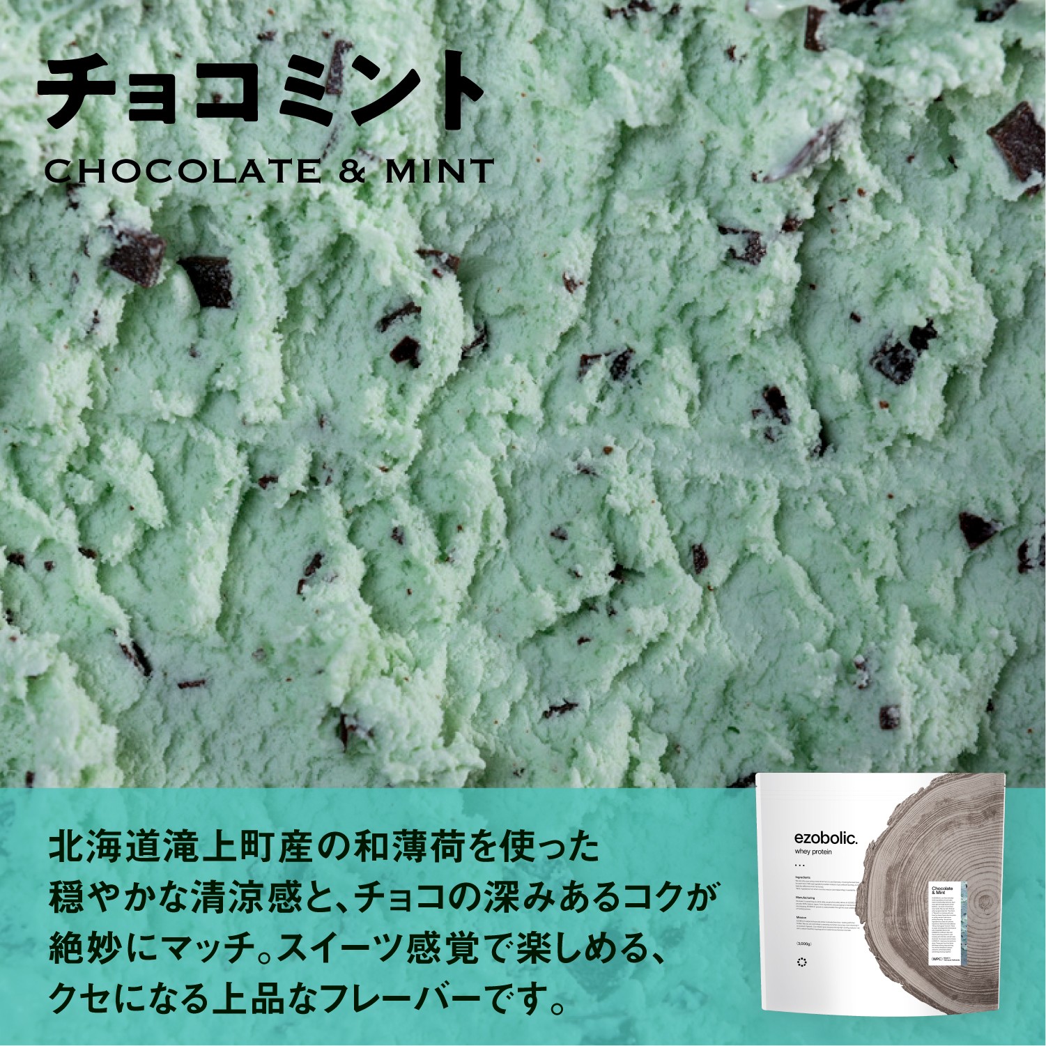 【チョコミント風味】 EZOBOLIC プロテイン 1kg