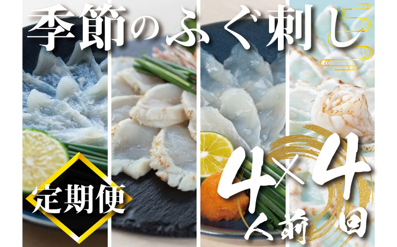 【定期便4回】 季節の ふぐ刺し 4人前 お楽しみ 3ヶ月 に1回 ( 本場 ふぐ 河豚 フグ刺し ふぐ皮 関門ふぐ とらふぐ まふぐ 鮮魚 冷凍 刺身 定期便 海鮮 高級魚 魚介 刺し身 さしみ 刺身 お刺身 お刺し身 御祝 祝い ギフト 贈答 ご家庭用 お取り寄せ ふぐ刺し定期便 おすすめ定期便 ) 山口県 下関市