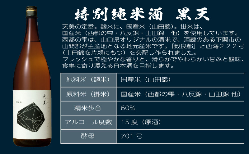 天美 特別純米酒 純米吟醸酒 720ml 2本セット ( 黒天 白天 お酒 酒 日本酒 人気日本酒 おすすめ日本酒 TENBI てんび 長州酒造 飲み比べ フレッシュ フルーティー プレゼント ギフト 銘酒 贈り物 贈答 家飲み 晩酌 お中元 お歳暮 記念日 父の日 ) 下関 山口