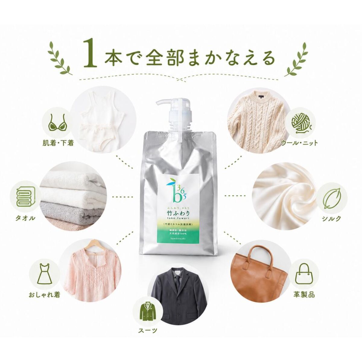 bambina 竹ふわり 竹炭ミネラル 洗濯洗剤 1000ml×２本 ポンプ付き 定期便（6カ月お届け）[BTBR011]