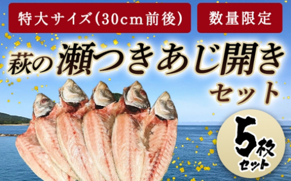 数量限定・萩の瀬つきあじ開き(特大サイズ/全長30cm前後を5尾入り)