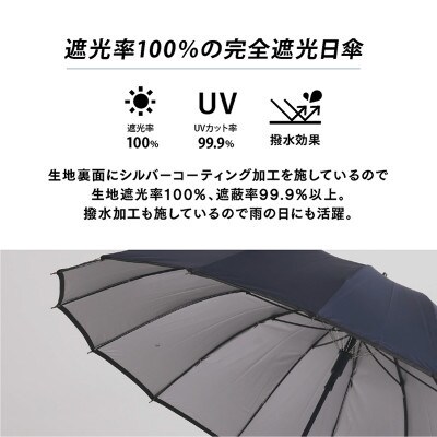 メンズ用日傘(紺色) 完全遮光 日本製 16本骨の晴雨兼用【1515124】