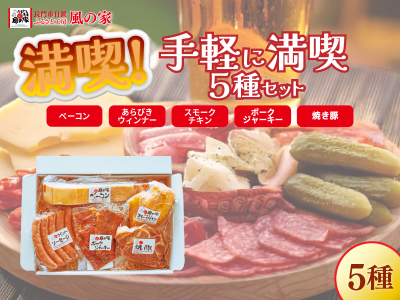 手軽に満喫5種 詰め合わせ ギフト Bセット 日置 ベーコン ウインナー 詰合せ ジャーキー  贈り物  長門市 おつまみ BBQ 手作り (1225)