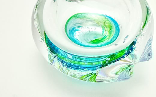 ＜ガラス作家 池本美和＞游水 ゆうすい ＜黄緑×水色＞ 硝子 ガラス 一輪挿し ペン立て 池本美和 贈り物 ギフト  工芸品 F6L-442