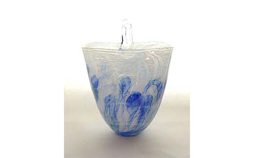 ＜ガラス作家 池本美和＞花入れ「水彩バスケット」 吹きガラス 硝子 ガラス 花入れ 花器 池本美和 贈り物 ギフト  工芸品 F6L-486