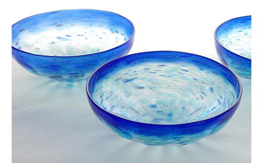 ＜ガラス作家 池本美和＞ペアボウル「Ringing Blue」 吹きガラス 硝子 ガラス ボウル セット 池本美和 贈り物 ギフト  工芸品 F6L-482