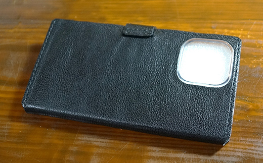 本革製手帳型iPhoneカバー iPhone13ProMax用 ＜ブラック＞ 国産牛ヌメ革 ハンドメイド スマホ 手帳型 カバー iPhone iPhone13ProMax 本革 レザー 革製品 黒 ブラック  ファッション小物 ファッションアイテム F6L-342