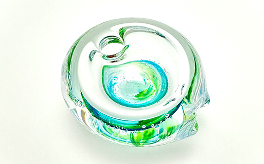 ＜ガラス作家 池本美和＞游水 ゆうすい ＜黄緑×水色＞ 硝子 ガラス 一輪挿し ペン立て 池本美和 贈り物 ギフト  工芸品 F6L-442