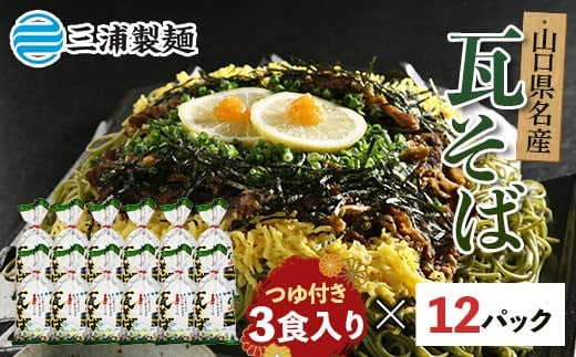 みうらの瓦そば3食入り つゆ付き 12パックセット 蕎麦 そば 瓦そば つゆ セット 抹茶 蒸し麺 麺 麺類 食品  加工品 F6L-035