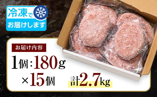 ボリューム満点！ビーフ100％ハンバーグ 2.7kg 180g×15パック(個包装) ハンバーグ 肉 牛肉 にく 食品 山口県 山陽小野田市 ふるさと納税  牛ハンバーグ ビーフハンバーグ おかず お弁当 牛 ビーフ F6L-1083