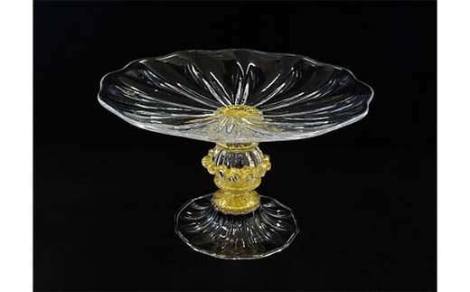 ＜ガラス作家 西川 慎＞コンポート「月光」 吹きガラス 硝子 ガラス コンポート センターピース 西川慎 贈り物 ギフト  工芸品 F6L-120